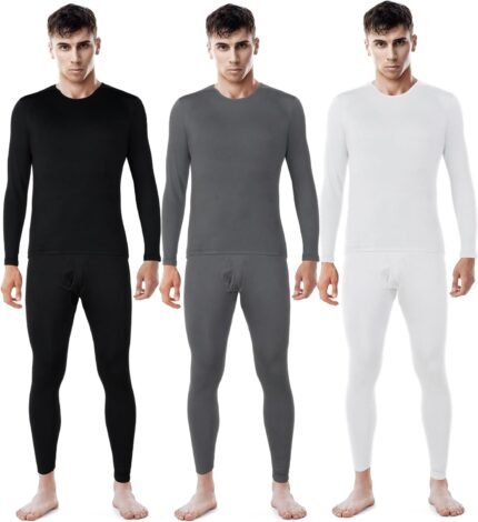 Patelai 3 Sets Men’s Thermal Underwear Long Johns Base Layer with Fleece Lined for Winter Cold Weather