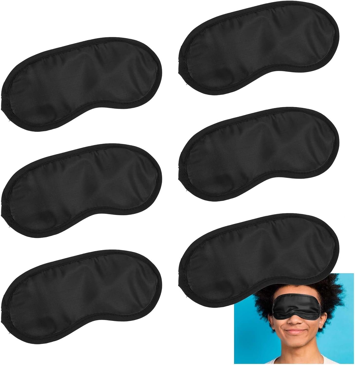 6pcs Blindfold Eye Mask Shade Cover Eye Mask Sleep Masks Sleeping Mask Party Supply with Adjustable Strap for Men and Women (Black)