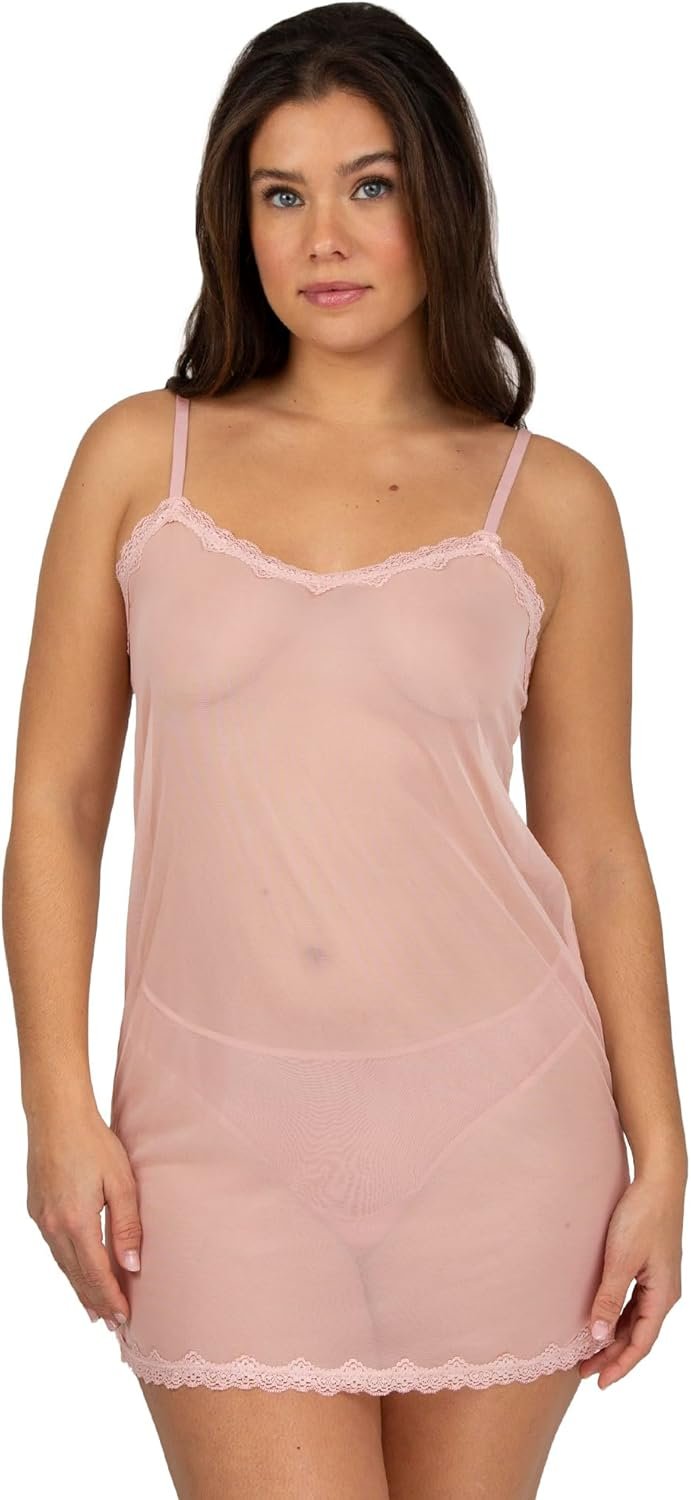 Smart and Sexy Women’s SA1386 Mesh and Lace Trim Chemise