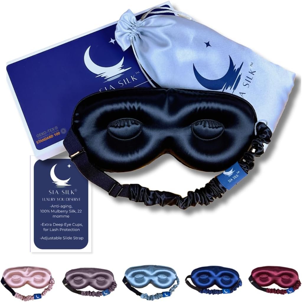 Sleep Mask with Eye Cups – No-Pressure 3D Eye Covers for Sleeping with Eyelash Extensions – Made of Thick Memory Foam – Adjustable, Blackout Silk Eye Sleep Mask for Women & Men -Black