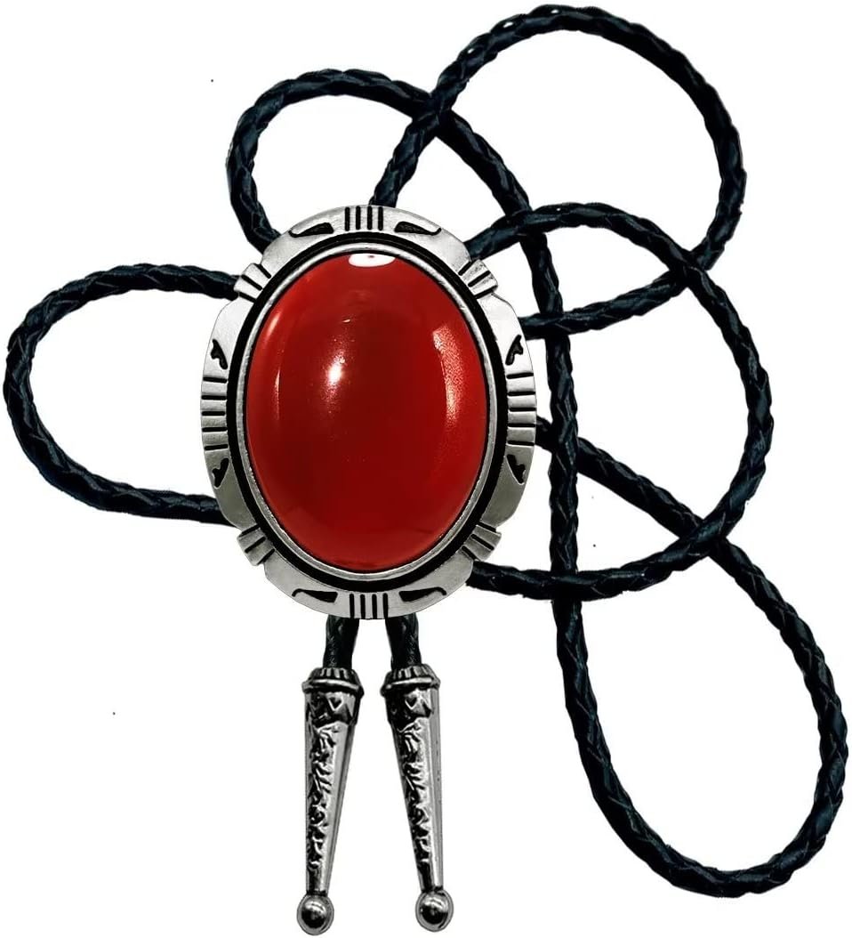 Moranse Bolo Tie Natural Colors Stone Western Celtic Style Genuine and Cowhide Rope