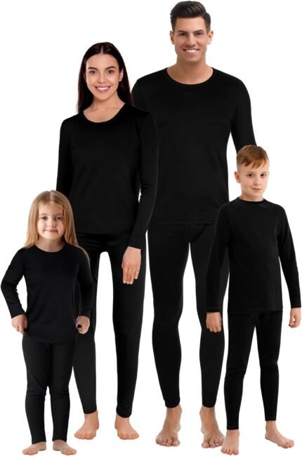 Jadive Thermal Underwear Set Full Family Winter Long Thermal Underwear Fleece Lined Base Layer Set for Women Men Boys Girls