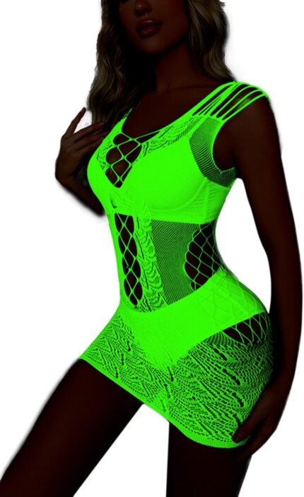 Women’s Mesh Lingerie Fishnet Babydoll Mini Dress Free Size Bodysuit