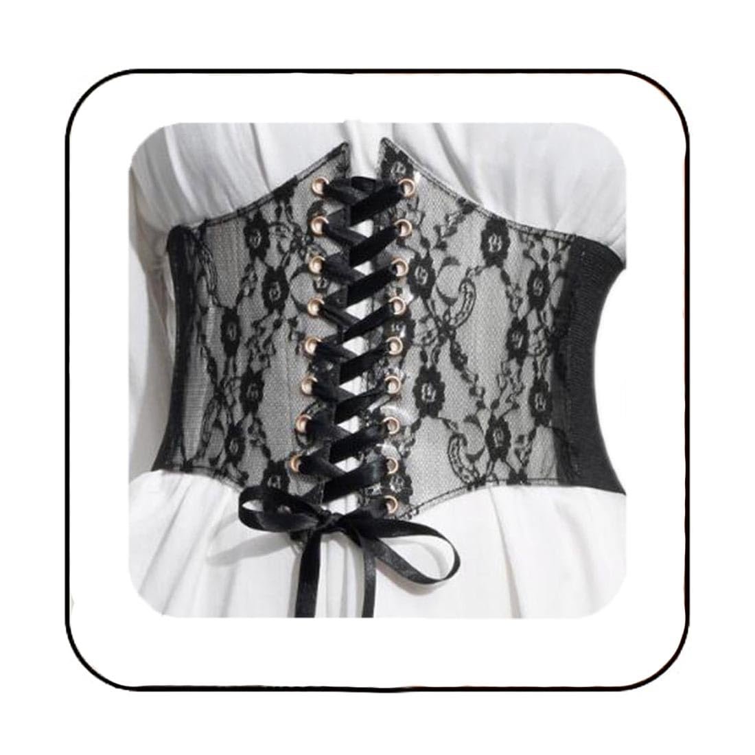 BODIY Women Lace Corset Belts Elastic Cinch Belt Tied Waspie Wide Waist Bustiers for Dress (Black)