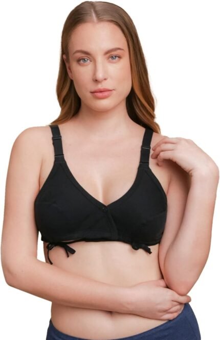 Cottonique Women’s Hypoallergenic Side-Tie Bra Made from 100% Organic Cotton (42DD, Black)