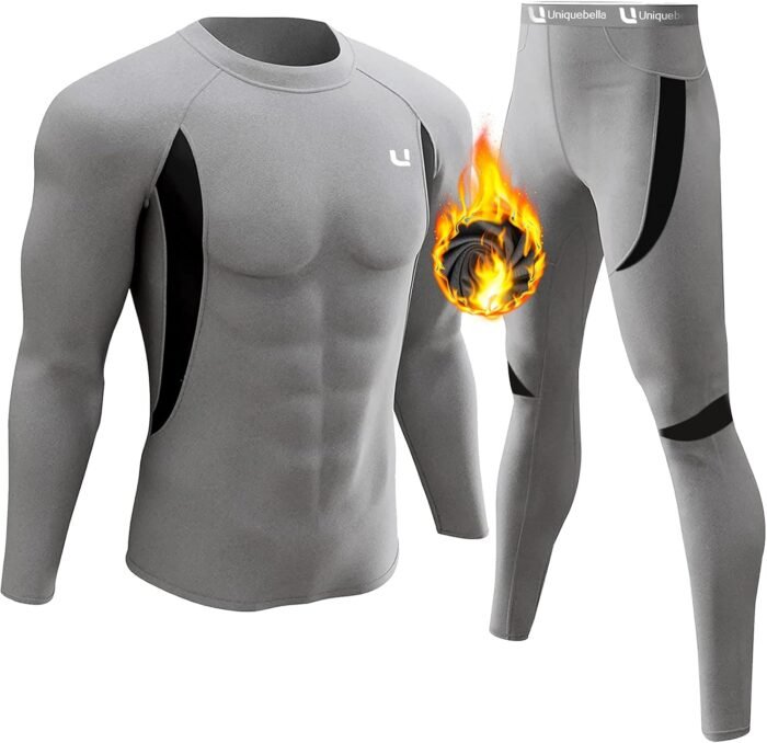 UNIQUEBELLA Men’s Thermal Underwear Sets Top & Long Johns Fleece Sweat Quick Drying Thermo Base Layer