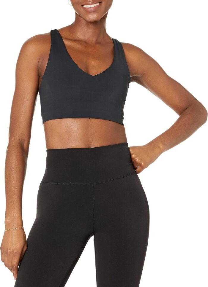 Amazon Essentials Women’s Active Sculpt V-Neck Medium Support Sports Bra (Available in Plus Size)