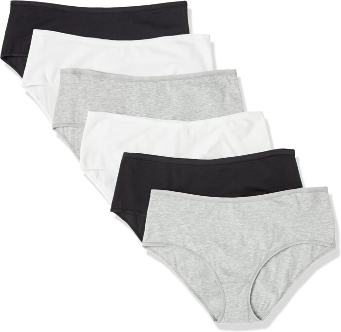 Amazon Essentials Women’s Cotton Midi Brief Underwear (Available in Plus Size), Pack of 6