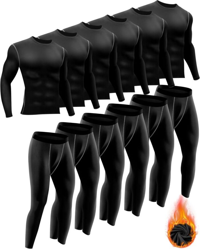 Hicarer 6 Pack Thermal Underwear for Men Fleece Lined Hunting Gear Set Base Layer Bottom Top for Cold Winter Weather