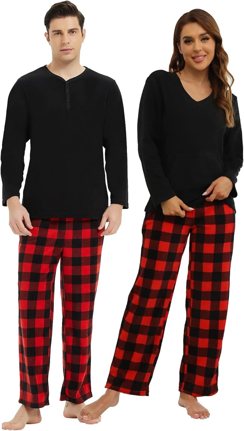 U2SKIIN Couple Pajama Sets, Plaid Pajama Set for Men and Women Soft Warm Pjs Set