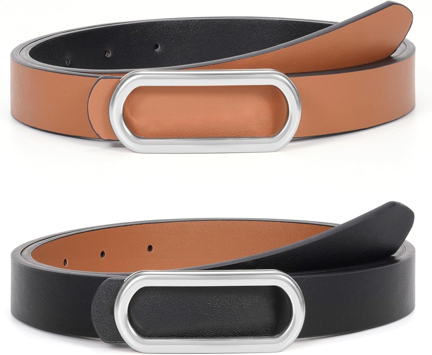 Reversible Leather Belt for Dresses Women Jeans Pants Ladies Skinny Belts Thin with Gold Silver Buckle,1 Pack Reversible Leather Belt for Dresses Women Jeans Pants Ladies Skinny Belts Thin with Gold Silver Buckle,1 Pack