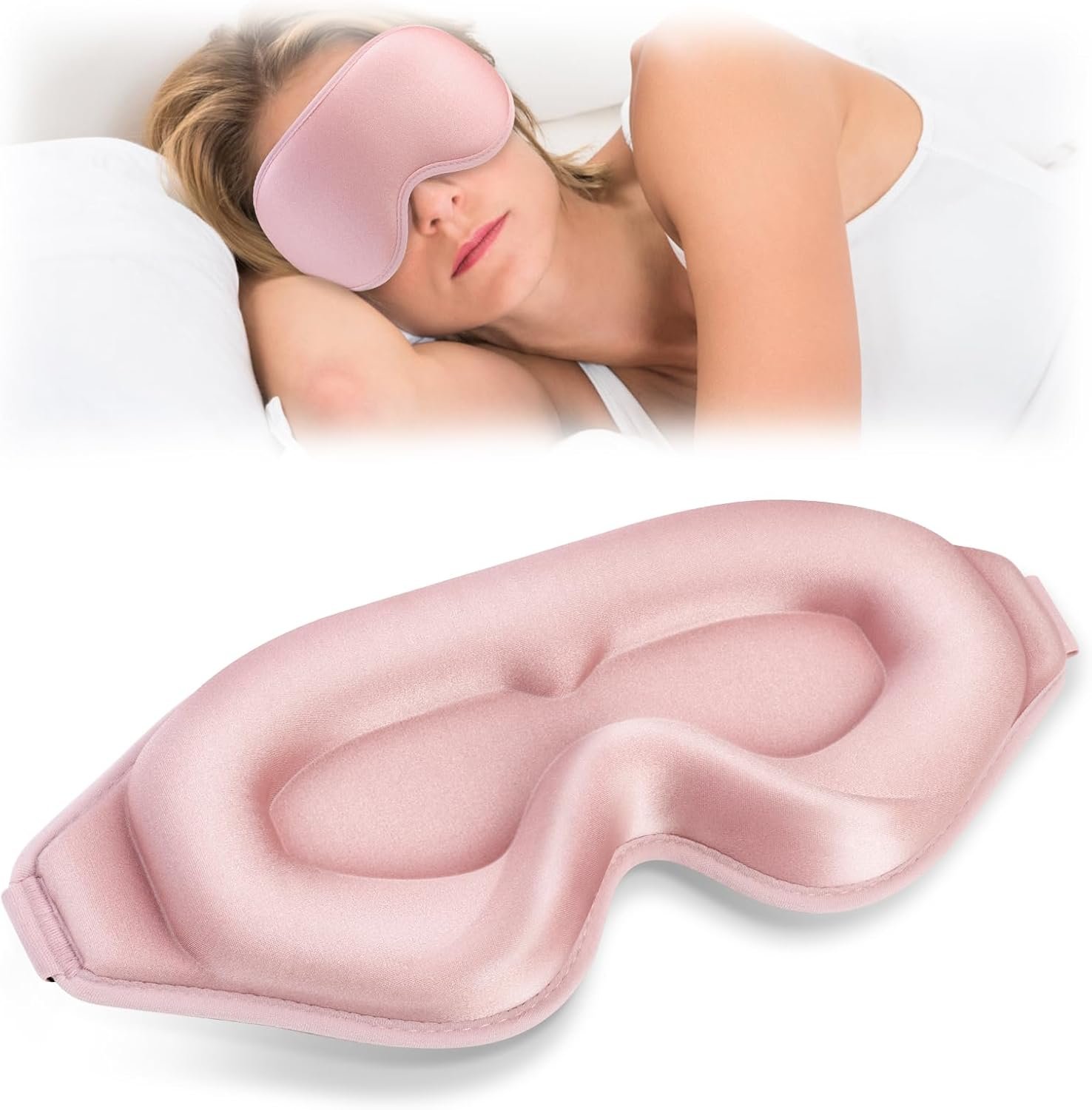 Sleep Mask, Fully Blackout 3D Deep Contoured No Pressure Breathable Eyes Cover Mask with Adjustable Strap No Touch to Long Eyelashes for Adult Women Men Travel Home Office Rest Sleeping (Pink)