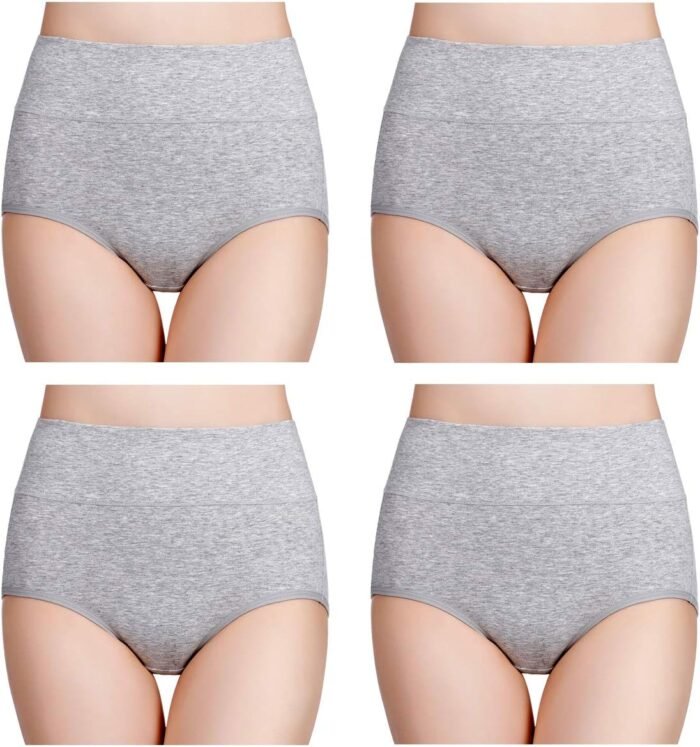 wirarpa Women’s Cotton Underwear High Waisted Ladies Panties Full Coverage Briefs 4 Pack (Regular & Plus Size)
