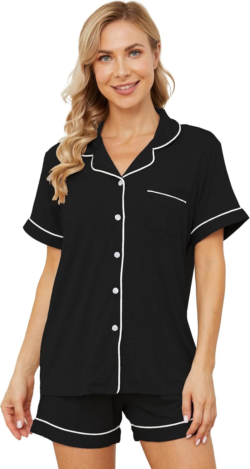 Womens Pajama Sets Short Sleeve Sleepwear Soft Button Down Nightwear Lounge Pj Set XS-XXL Womens Pajama Sets Short Sleeve Sleepwear Soft Button Down Nightwear Lounge Pj Set XS-XXL