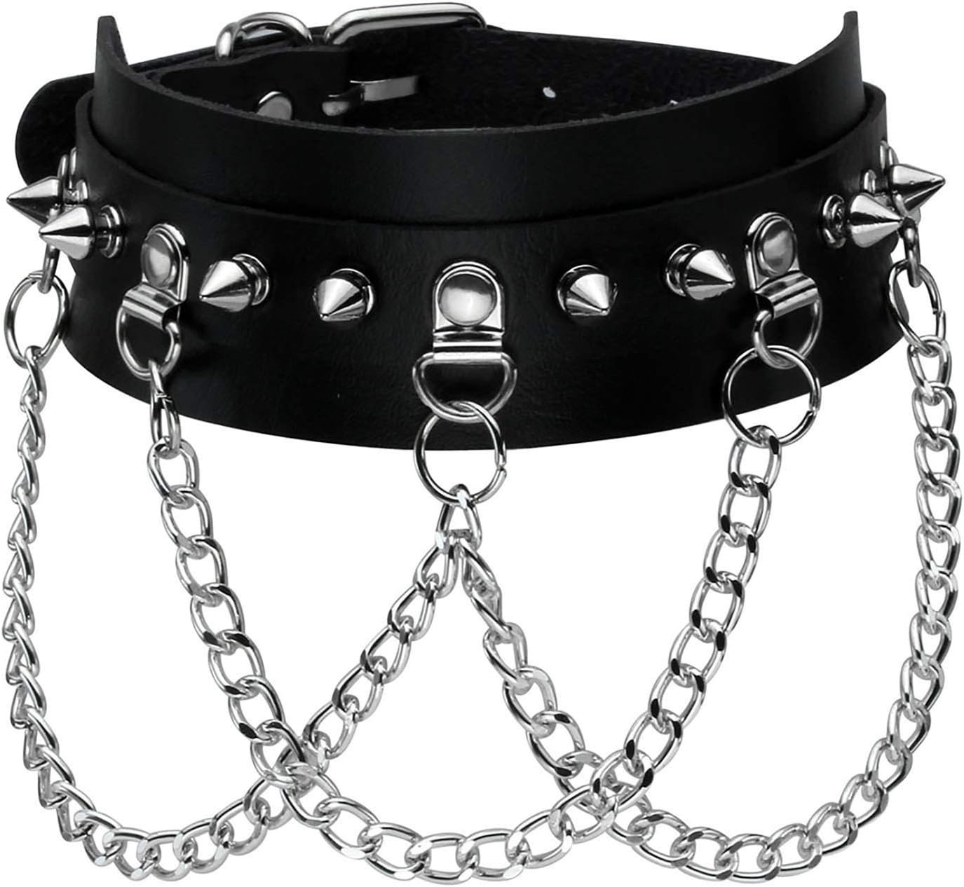 Manfnee Cool Punk Gothic Collar for Women and Men Black PU Leather Vingate Necklace Adjustable