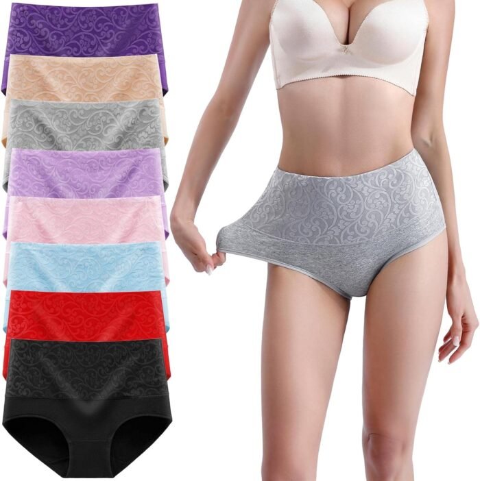 Women’s Underwear Cotton Tummy Control High Waisted Underwear Soft Breathable Full Coverage Panties Multipack