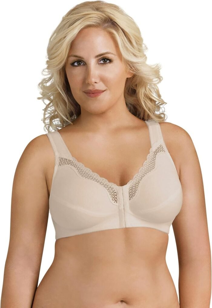 Exquisite Form 5100531 Women’s Fully Wireless Cotton Back & Posture Support Bra with Front Closure & Lace