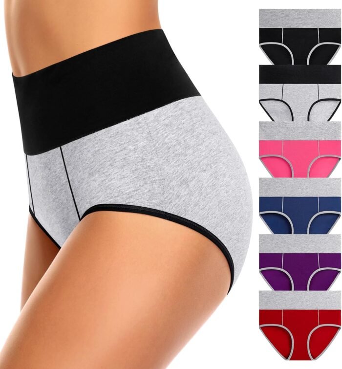 ASIMOON Women’s High Waisted Cotton Underwear Tummy Control Panties Soft Full Coverage Ladies Briefs