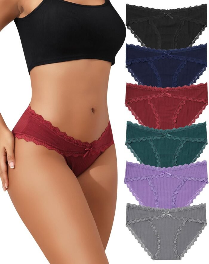 LEVAO Womens Underwear Cotton Cheeky Bikini Panties Lace Stretch Hipster Ladies Briefs Multipack S-XXL