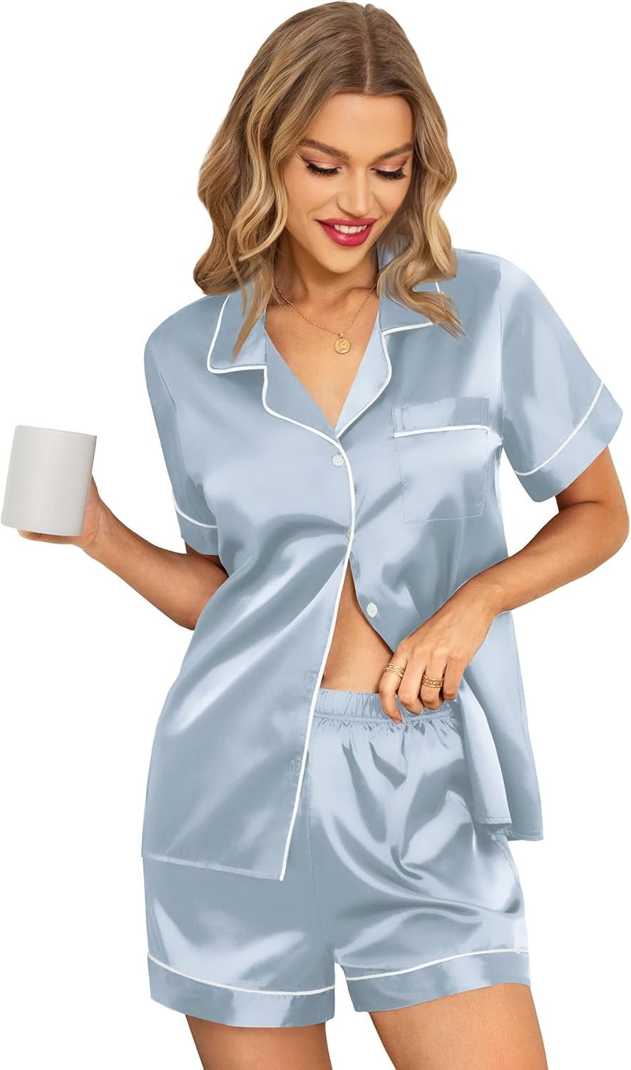 Leikar Silk Pajamas For Women Button Down Pajamas Satin PJ Set Soft Sleepwear