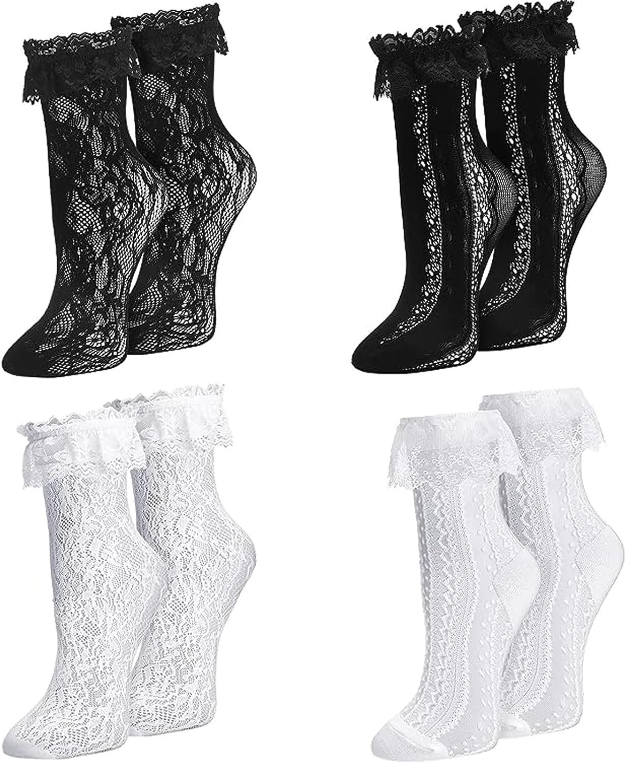 Womens Lace Ankle Socks Ruffle Frilly Socks,Sexy Mesh Lace Trim Socks Lolita Socks,Lace Ankle High Socks for Women