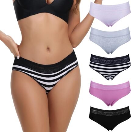 LYYTHAVON Women’s Underwear Cotton Panties Lace Soft Hipster Panty Ladies Stretch Full Briefs 5 Pack