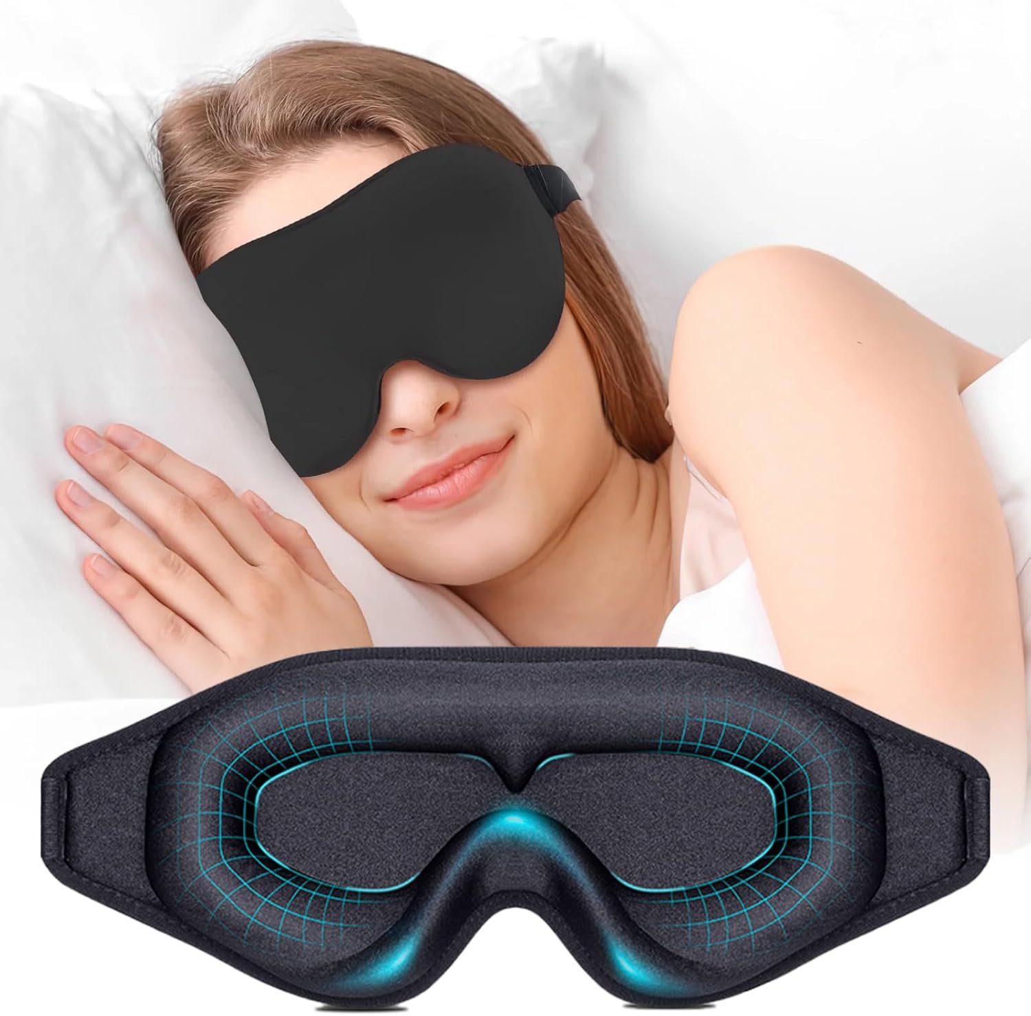 Sleep Mask, Joybear 3D Eye Mask for Sleeping, 100% Light Blocking Sleep Mask for Men Women, Zero Eye Pressure Night Blindfold with Adjustable Strap, Soft Eye Shade Cover for Travel, Black