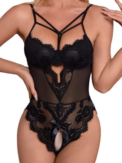 SOLY HUX Women’s Floral Lace Cutout Lingerie Bodysuit One Piece Teddy Babydoll