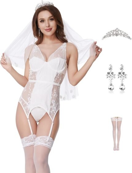 LINGERLOVE Women Sexy Bridal Lingerie Set Affordable Luxury Lace Bodysuit Underwire Teddy for Wedding Night Honeymoon