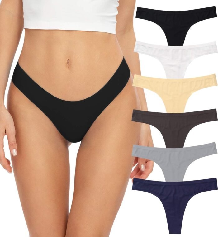 Thongs for Women, No Show Womens Thongs Underwear, Ice Silk Thong Bikini Underwear Pack