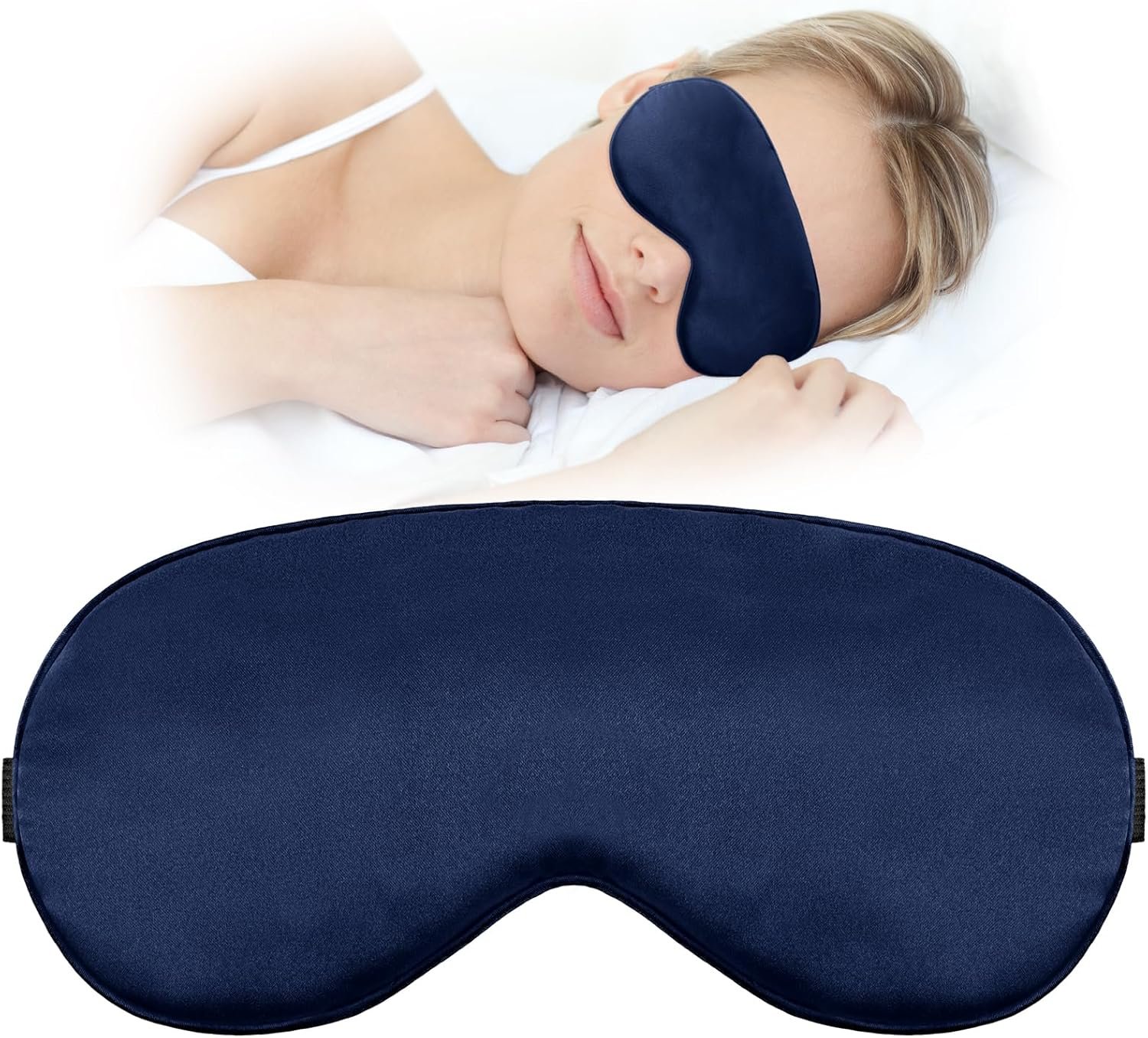 Sleep Mask for Women and Men, Silk Eye Mask with Adjustable Strap for Sleeping Light Blocking, Soft Breathable Eye Cover Blindfold Eyeshade for Travel, Nap, Meditation(Blue)
