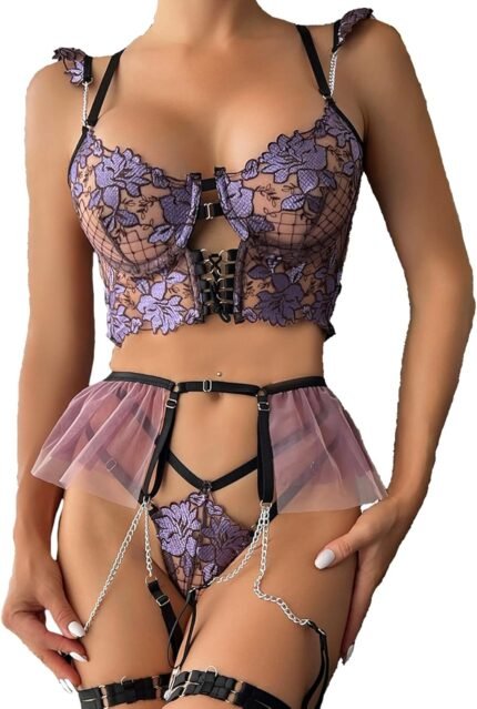 Lingerie Set for Women Sexy Flower Embroidery Lace Lingerie Set