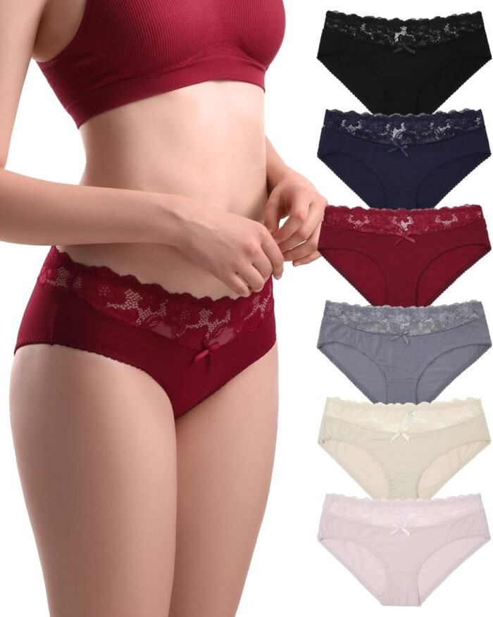 6 Pack Cotton Bikini Womens Underwear Hipster Lace Panties Soft Stretch Breathable Low Rise S-XL