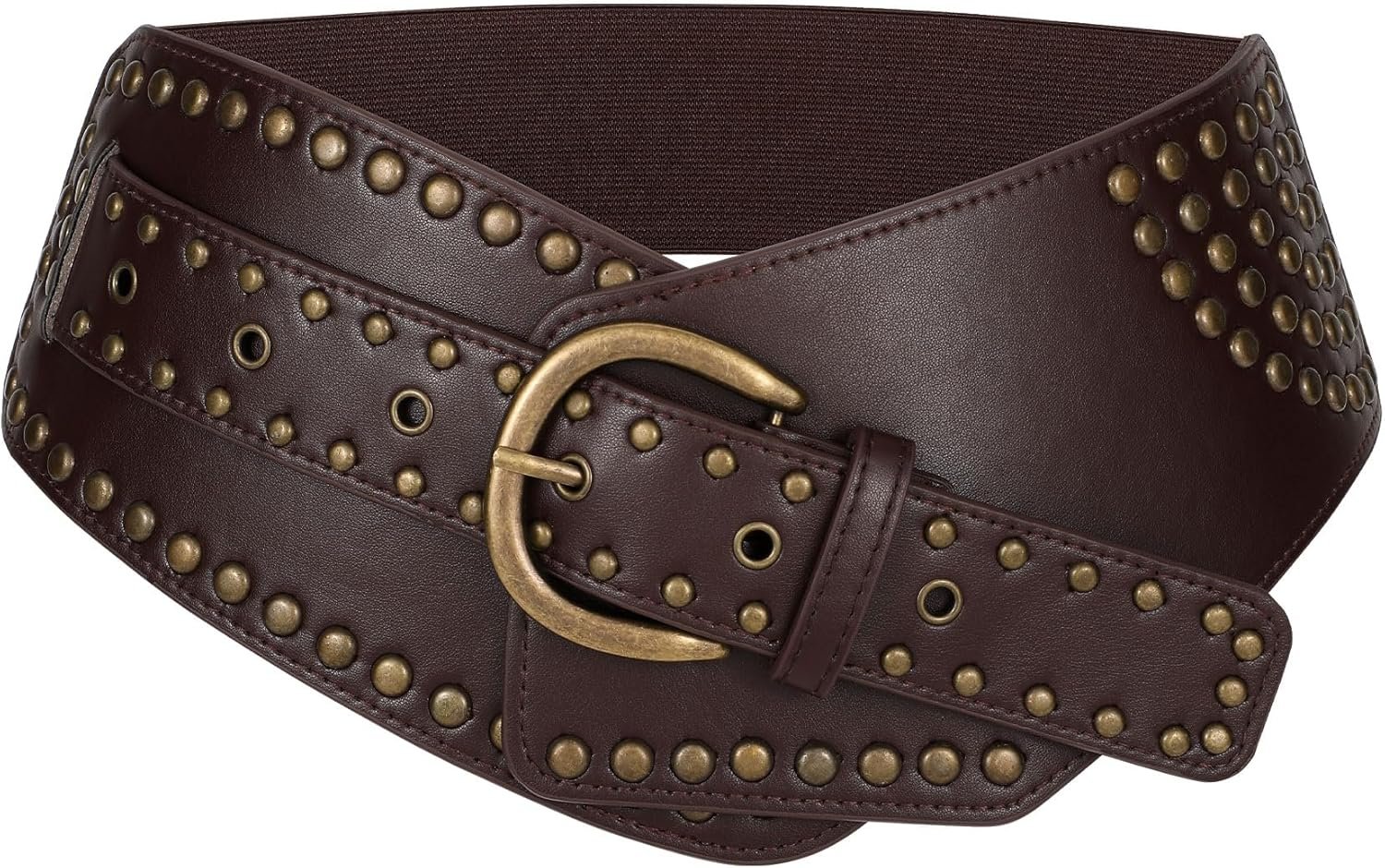 JASGOOD Women Vintage Wide Elastic Belt Rivets Stretchy Waist Belt with Metal Buckle JASGOOD Women Vintage Wide Elastic Belt Rivets Stretchy Waist Belt with Metal Buckle