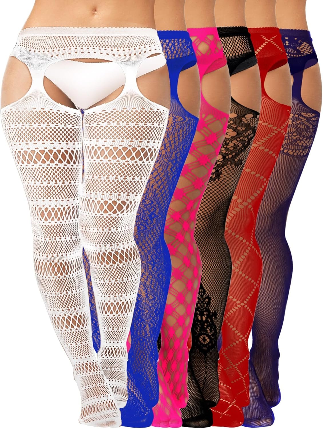 Skylety 6 Pairs Women Fishnet Thigh-High Stockings Tights Suspender Pantyhose Stockings for Women