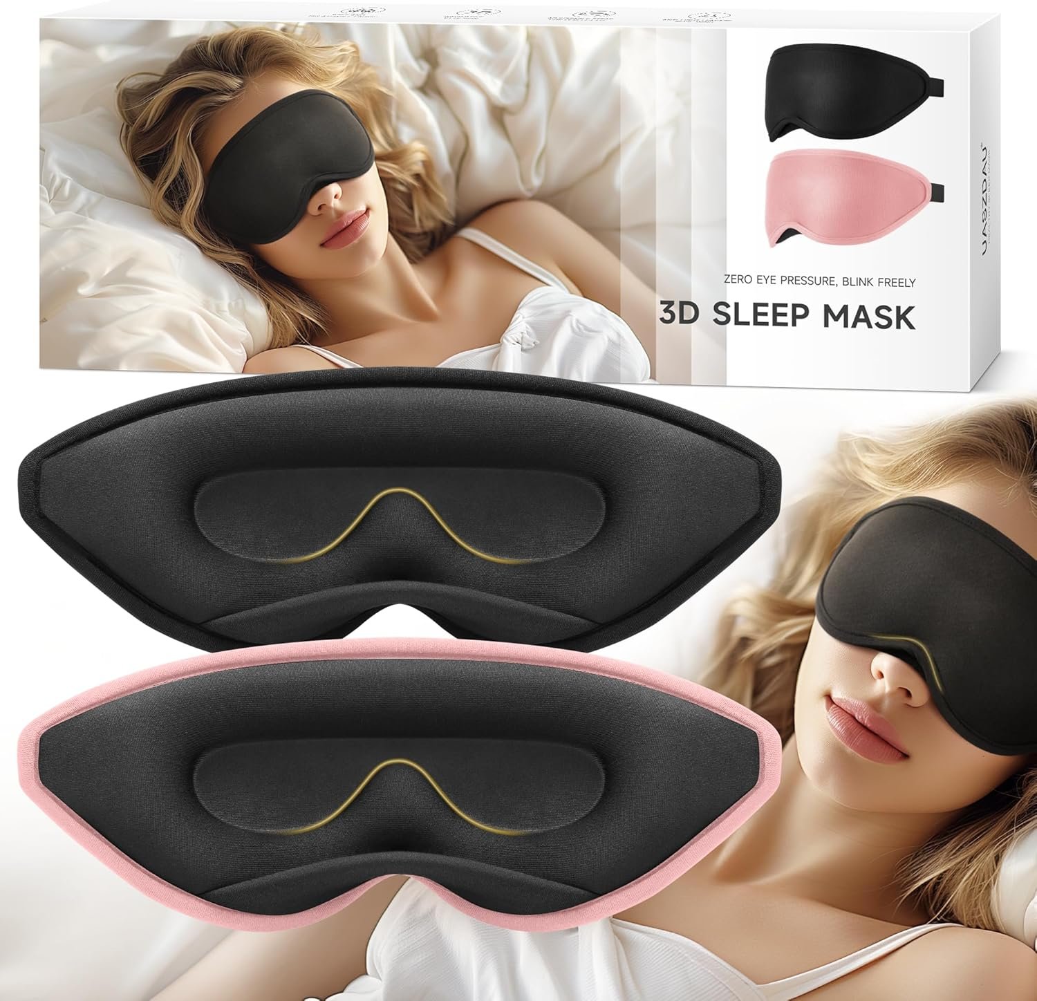Uaszdau Sleep Mask Eye Mask for Women Men Eye Mask for Sleeping 3D Sleep Mask 100% Light Blocking, Eye Mask for Lash Extensions, Blindfold for Yoga, Traveling, Nap, 2 Pack Uaszdau Sleep Mask Eye Mask for Women Men Eye Mask for Sleeping 3D Sleep Mask 100% Light Blocking, Eye Mask for Lash Extensions, Blindfold for Yoga, Traveling, Nap, 2 Pack