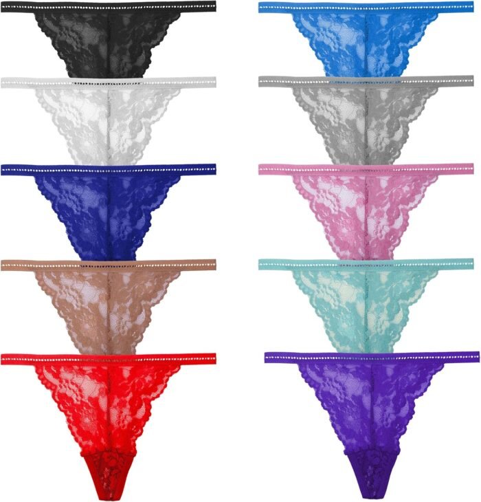 Pack 10 G-String Underwear for Women Lace Thongs Panties, Assorted Different Lace Pattern & Colors