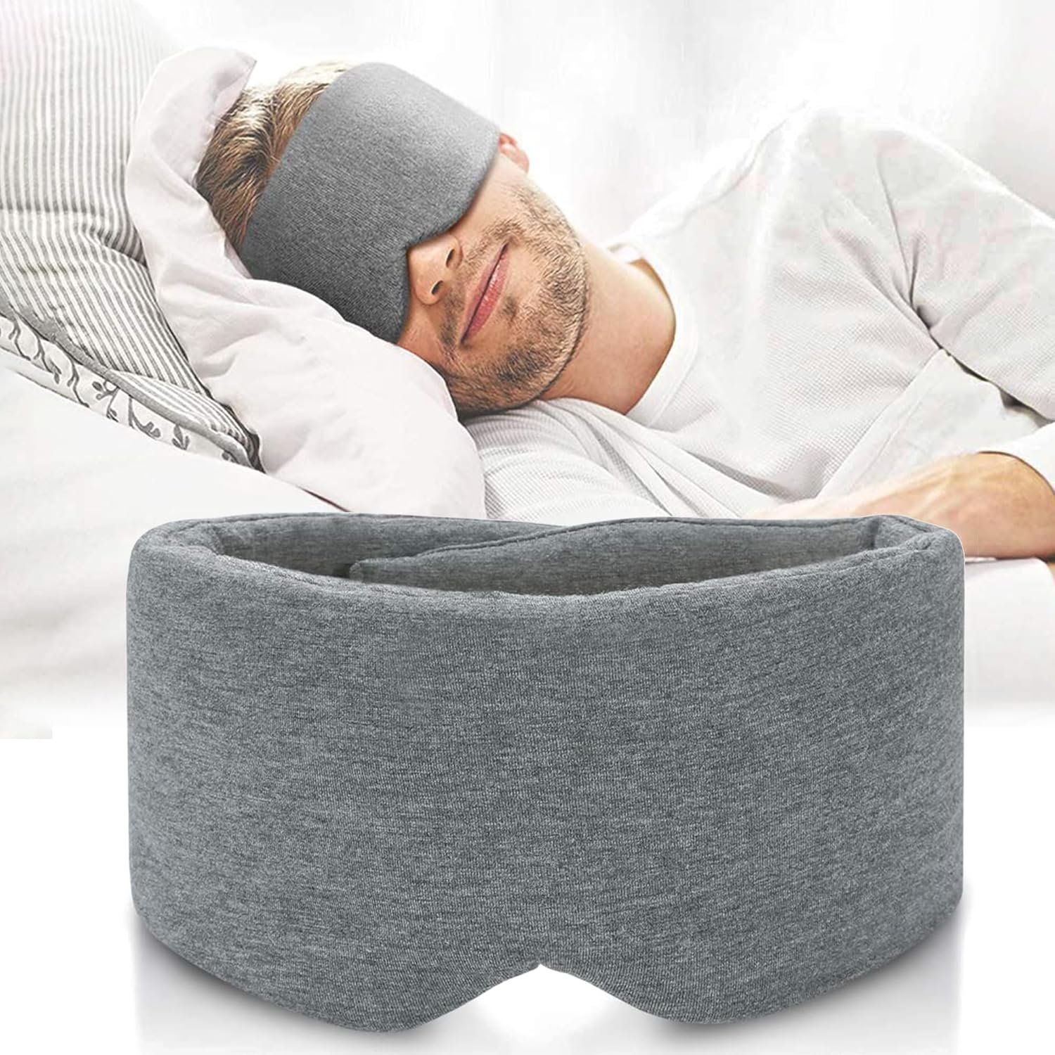 FRESHME Cotton Sleep Eye Mask for Men – Upgrade Design Blackout Side Sleeper Eyes Cover for Night Sleeping, Large Size Wide Soft Travel Airplane Blindfold with Adjustable Velcro Strap for Work Nap FRESHME Cotton Sleep Eye Mask for Men – Upgrade Design Blackout Side Sleeper Eyes Cover for Night Sleeping, Large Size Wide Soft Travel Airplane Blindfold with Adjustable Velcro Strap for Work Nap