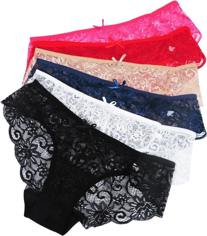 Sunm Boutique 6 Pack Women’s Invisible Seamless Bikini Lace Underwear Half Back Coverage Panties