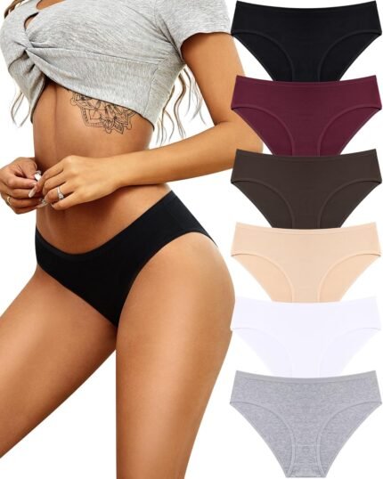 Womens Underwear Cotton Hipster Panties Breathable Briefs Sexy Cheeky Stretch Ladies Bikini Underwear 6 Pack