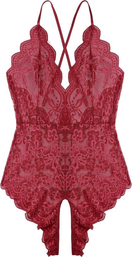 Women One Piece Lingerie Sexy Teddy V Neck Bodysuit Lace Nightie