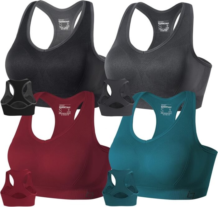 FITTIN Racerback Sports Bras for Women – Padded Seamless Support Bra for Yoga Gym Workout Fitness
