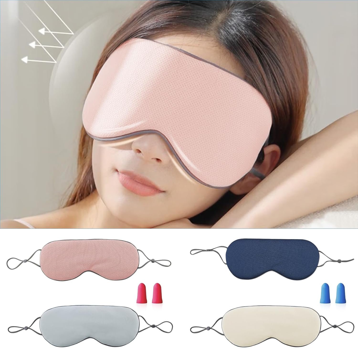 Sleep Eye Mask for Side Sleeper Men Women – 2 Pack Sleeping Mask, Zero Eye Pressure Silk Eye Mask for Sleeping 100% Light Blocking Eye Cover Eye Shade with Adjustable Strap for Travel Nap (M)