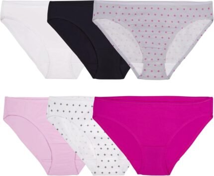 Fruit Of The Loom Womens Eversoft Cotton Underwear, Tag Free & Breathable Bikini-underwear, Cotton Stretch – 6 Pack – Colors May Vary, 9 US