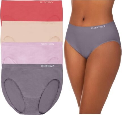 ELLEN TRACY Women’s High Cut Brief Panties Breathable Seamless Underwear 4-Pack Multipack (Regular & Plus Size) ELLEN TRACY Women’s High Cut Brief Panties Breathable Seamless Underwear 4-Pack Multipack (Regular & Plus Size)