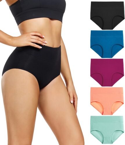 wirarpa Women’s Underwear High Waisted Ladies Cotton Panties Soft Full Coverage Briefs 5 Pack (Regular & Plus Size)