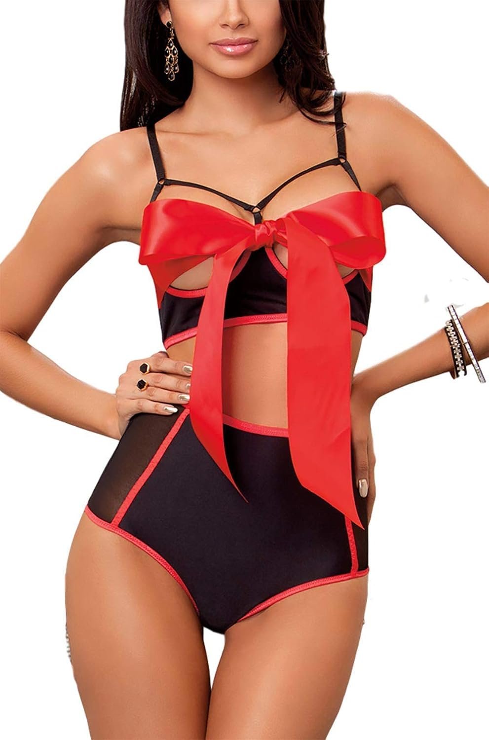 JuicyRose Unwrap Me Babydoll Red Bow Lingerie Set Sleepwear