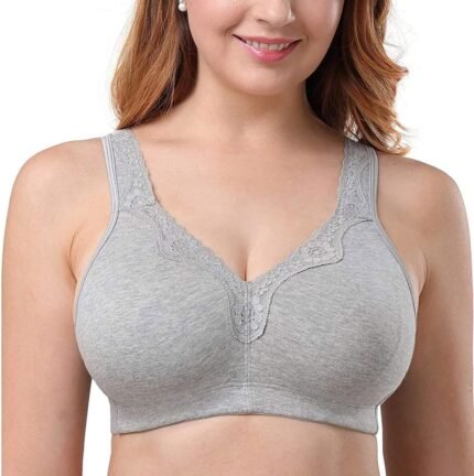 TELIMUSSTO Women’s Plus Size Soft Cotton Lace Bra Full Coverage Wirefree Non-Padded