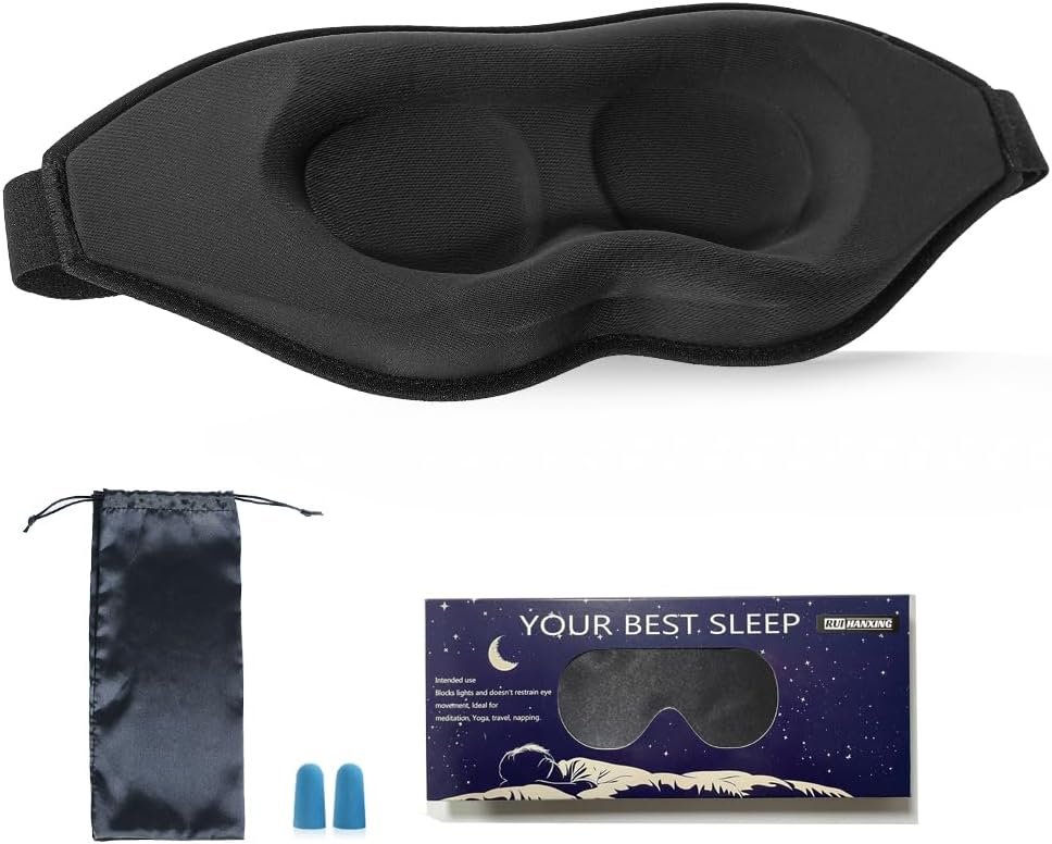 3D Deep Contoured Eyes Sleep Mask for Women Men Side Sleepers, Zero Eye Pressure 99.9% Light Blocking Night Blindfold, Soft Eye Shade Cover for Travel, office & noon Naps, Meditation, Black