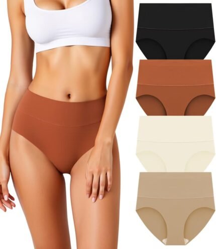 Women’s Seamless Underwear High Waisted Tummy Control No Show Panties Full Coverage Stretch Briefs 4 Pack